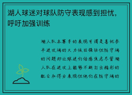 湖人球迷对球队防守表现感到担忧，呼吁加强训练